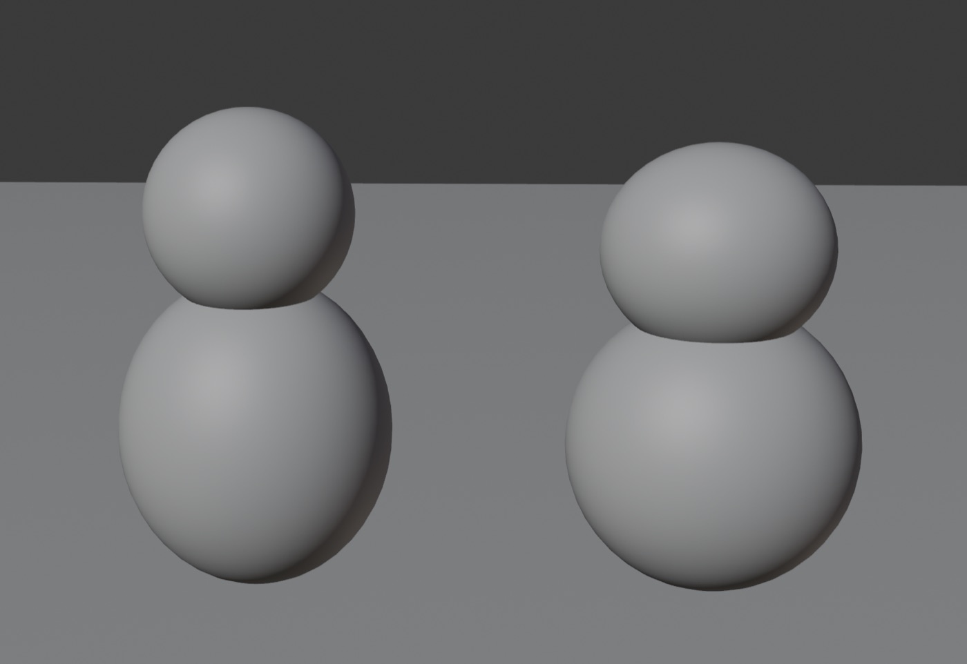 Blenderで頭と胴の球だけを置いた状態のうさぎとくま。雪だるまのような形